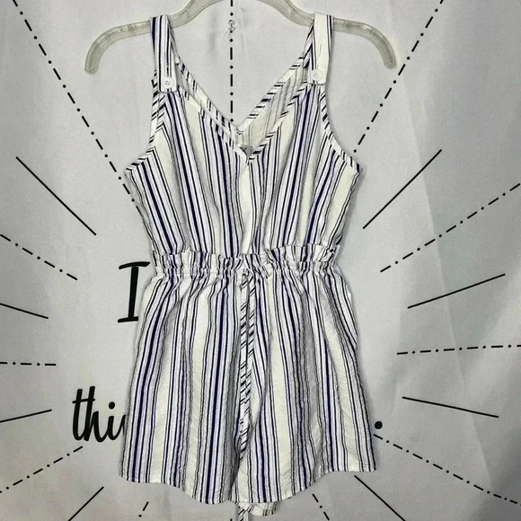 LF Seek the Label Blue & White Striped Paper-bag Waist Romper - Picture 2 of 9